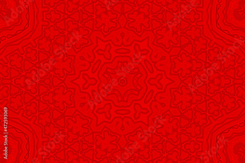 Red Abstract kaleidoscope background. kaleidoscope texture design. multicolor kaleidoscope. Kaleidoscopic pattern. Mandala pattern. Batik Pattern