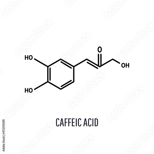 Caffeic acid, C9H8O4 molecular structure. Skeletal chemical formula on white background, vector illustration