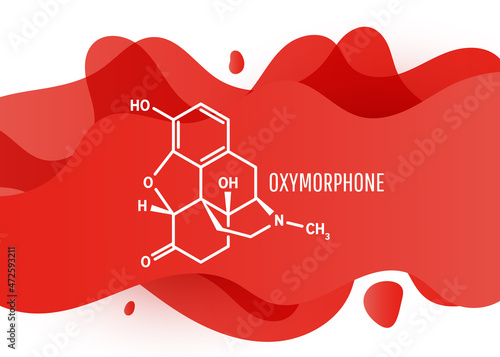 Oxymorphone opioid analgesic drug molecule, skeletal chemical formula, vector illustration
