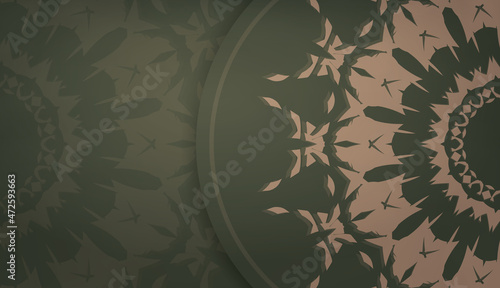 Green color banner template with greek brown ornament and place for logo or text