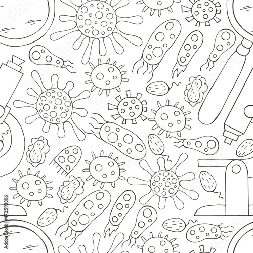 Monochrome medical seamless pattern. Coloring pages, black and white