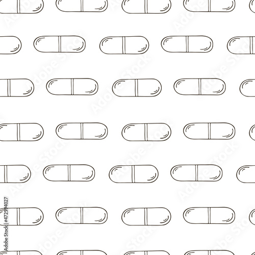 Monochrome medical seamless pattern. Coloring pages, black and white