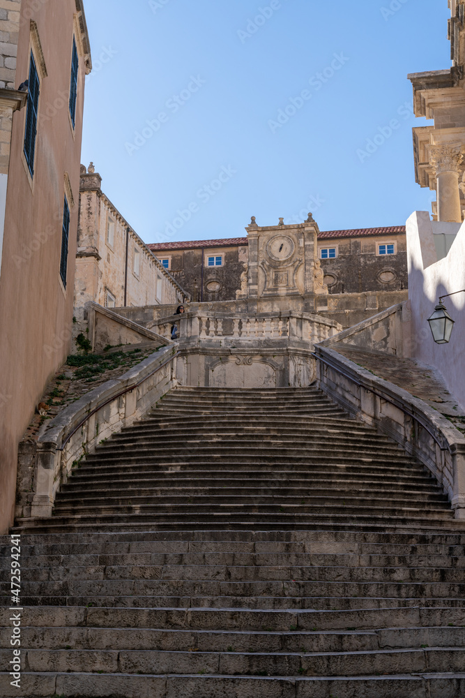 view of the famous Jesuit Stairs in Dubrovnik leading up to the Church of St. Ignatius of Loyola