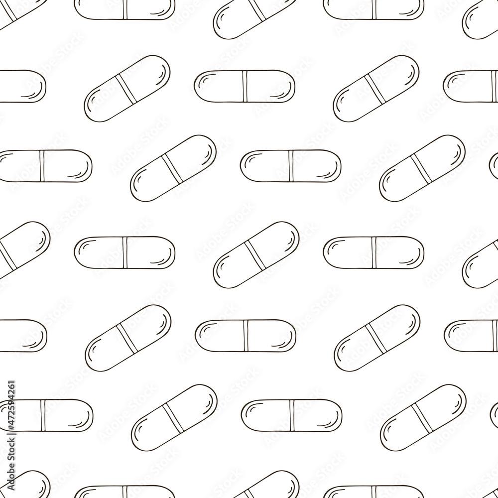 Monochrome medical seamless pattern. Coloring pages, black and white
