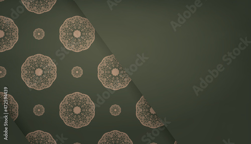 Green color banner template with greek brown pattern and place under your text