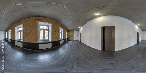 empty room or corridor with repair in old building in full seamless spherical hdri panorama 360 projection in interior of gray loft room office in equirectangular projection