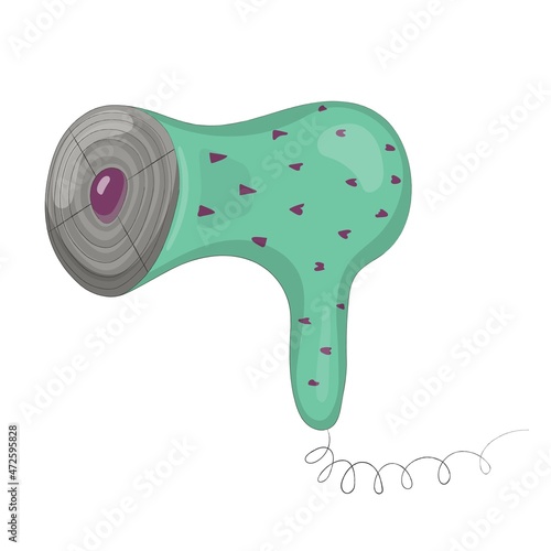 Nice cartoon hair dryer. An electrical device for a fairy-tale character or doll. Toy house. Hand drawn vector illustration