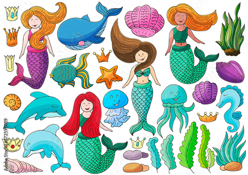 Set of illustrations on the marine theme