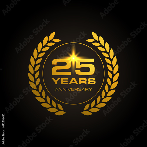 25 Year Anniversary with gold Vector Template Design Illustration