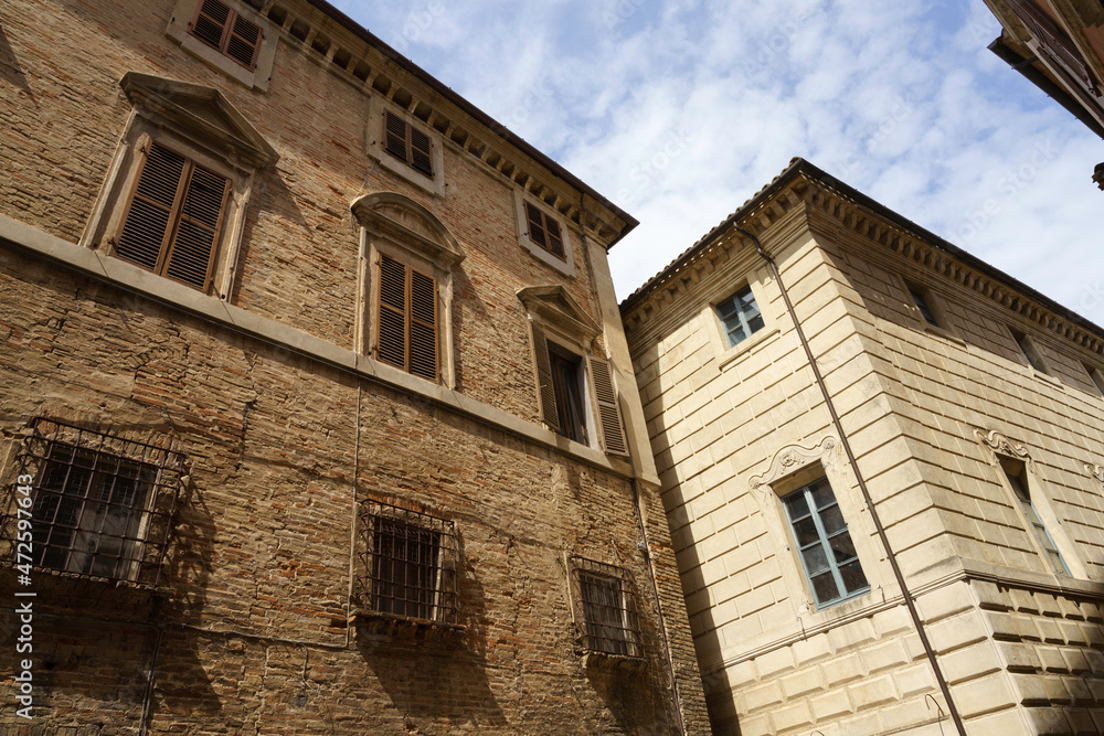 Osimo, historic town in Marche, Italy: facade of buildings