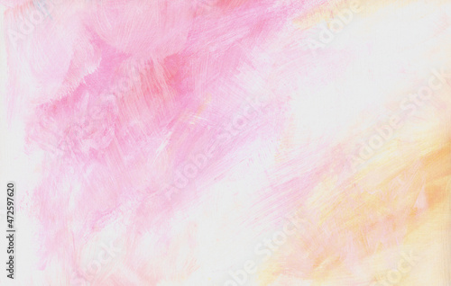 Abstract Art. Painted background in pink, yellow and white. Modern art painting. Contemporary art