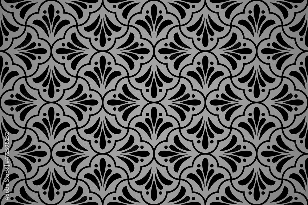 Flower geometric pattern. Seamless vector background. Black and gray ornament. Ornament for fabric, wallpaper, packaging. Decorative print Flower geometric pattern. Seamless vector background. Black and gray ornament. Ornament for fabric, wallpaper, packaging. Decorative print