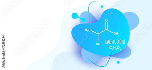 Lactic acid molecular structure. Lactic acid skeletal chemical formula with liquid fluid shapes on white background, vector illustration