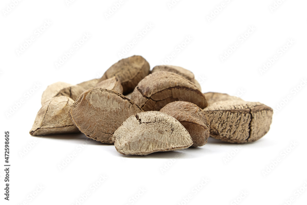 Brazil nuts or Bertholletia excelsa seeds isolated on white Brazil nuts or Bertholletia excelsa seeds isolated on white