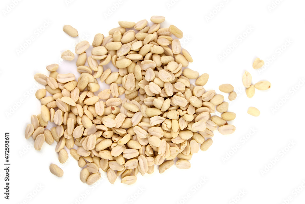 Raw blanched peanuts isolated on white Raw blanched peanuts isolated on white