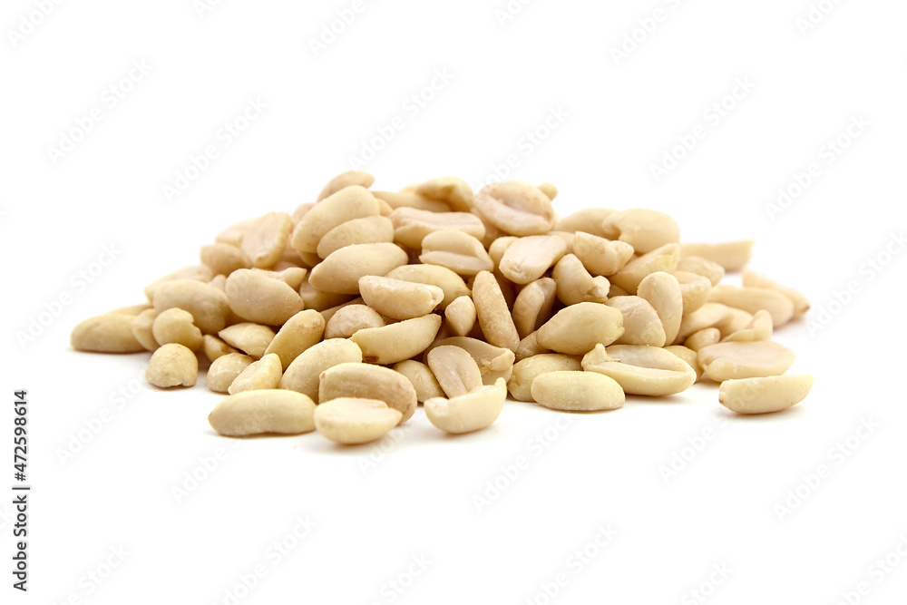 Raw blanched peanuts isolated on white Raw blanched peanuts isolated on white
