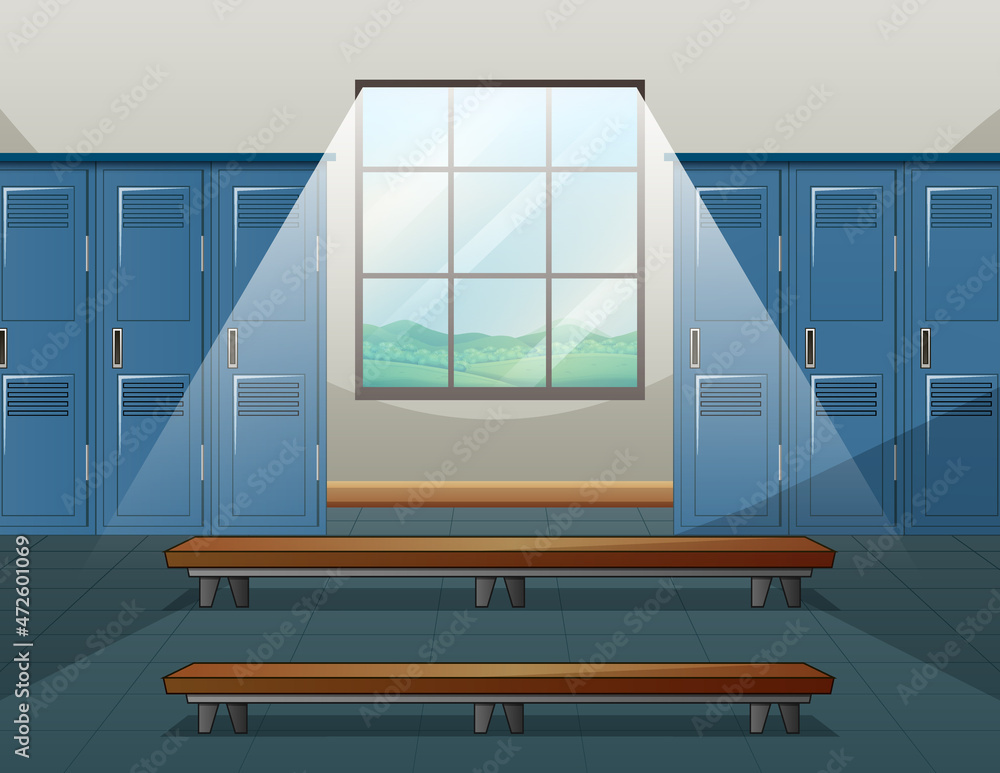 Sport changing room with locker background illustration Stock Vector