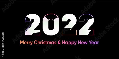 Happy New Year 2022 text design. for Brochure design template, card, banner. Vector illustration. Isolated on black background.