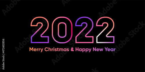 2022 happy New Year dark background with decoration with neon number on Purple and blue background. illustration winter holiday greeting card template.