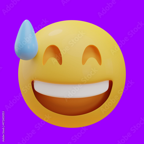 grinning face with sweat emoji 3d illustration