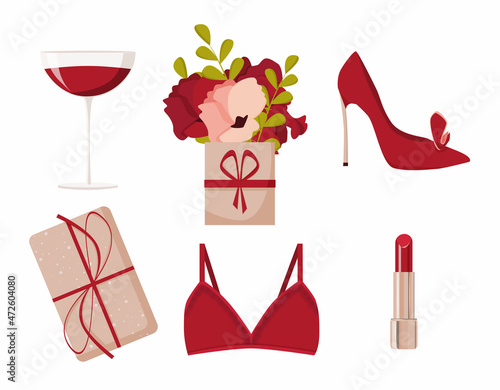Stickers for women, wine, flowers, underware, lipstick