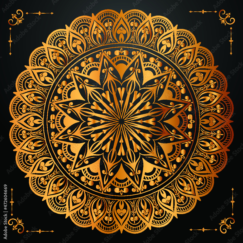  Luxury background with mandala and pattern gold for wedding invitation
