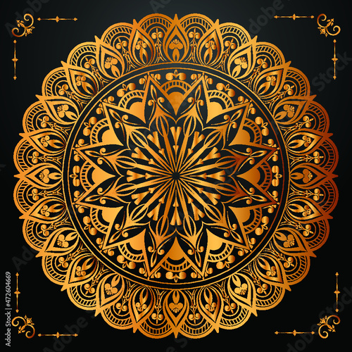  Luxury background with mandala and pattern gold for wedding invitation