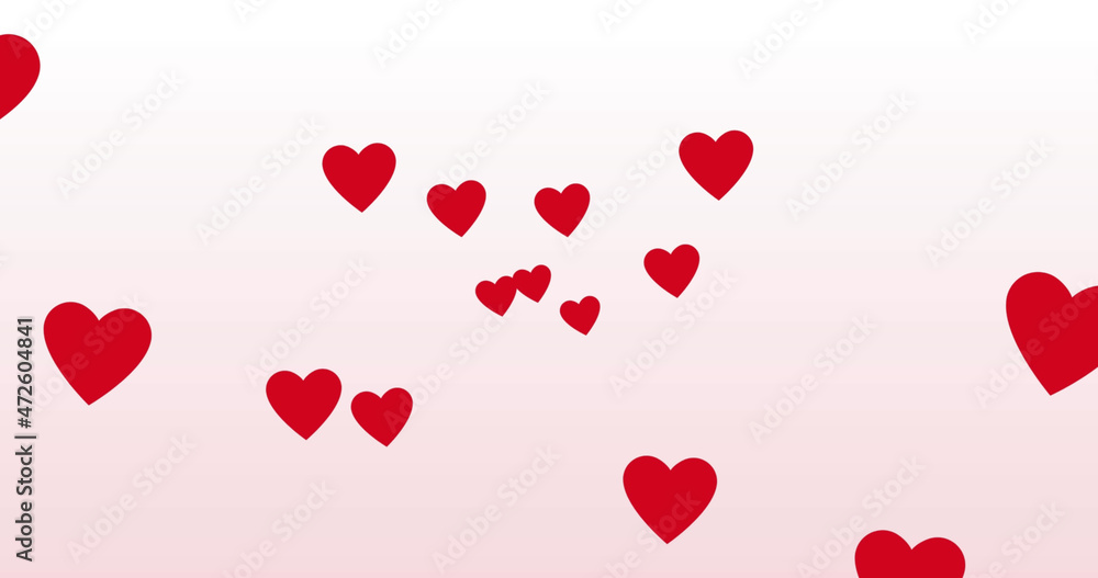 Image of red and pink hearts moving on pink background
