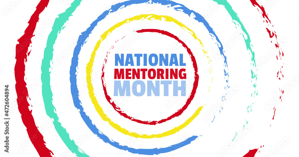 Obraz premium Image of national mentoring month text over colourful shapes on white background