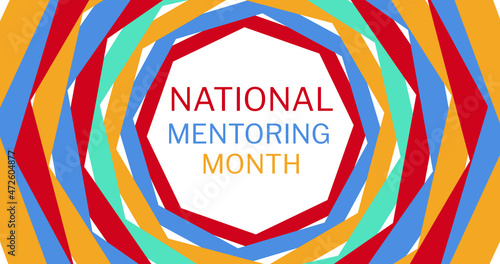 Image of national mentoring month text over colourful shapes on white background