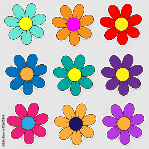 Colorful paper flowers with seven petals