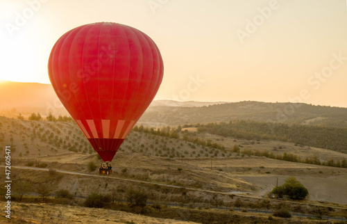 Beautiful view with the baloon in Pamukkale turkey in the summer
