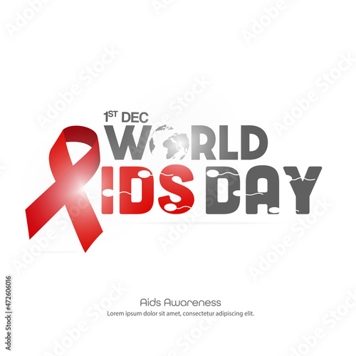 Aids Awareness Red Ribbon and Condom. World Aids Day concept. 1st December, Vector Illustration