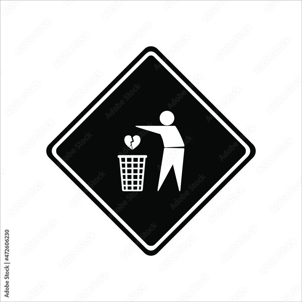 Throw Sadness, Desperate, Frustration, Hopeless, Hurt, Sorrow Because of Broken Heart to Right Place (Trash Bin). Vector Illustration Throw Sadness, Desperate, Frustration, Hopeless, Hurt, Sorrow Because of Broken Heart to Right Place (Trash Bin). Vector Illustration