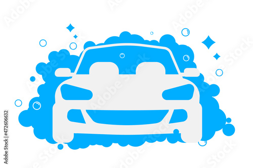 Car wash station. Carwash service icon.Cleaning the engine and car body. Transport is clean on all sides. Comprehensive washing and cleaning of the car in the car wash. Washing with foam and water