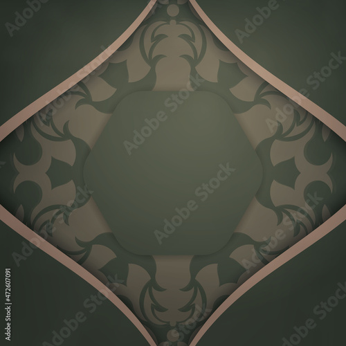Green color flyer template with Indian brown pattern prepared for printing.