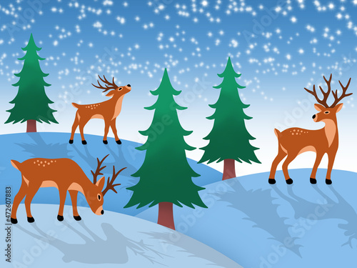 Christmas Background. Deer and Christmas Tree background © PurMoon