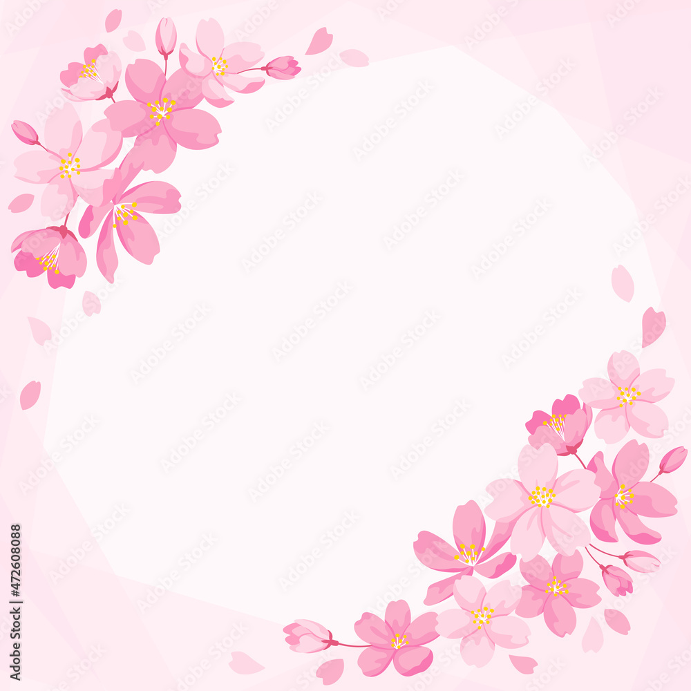 桜の花の装飾フレーム　正方形サイズ　デザイン用のベクター素材