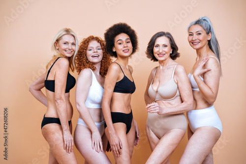 Beauty image of a group of women with different age, skin and body