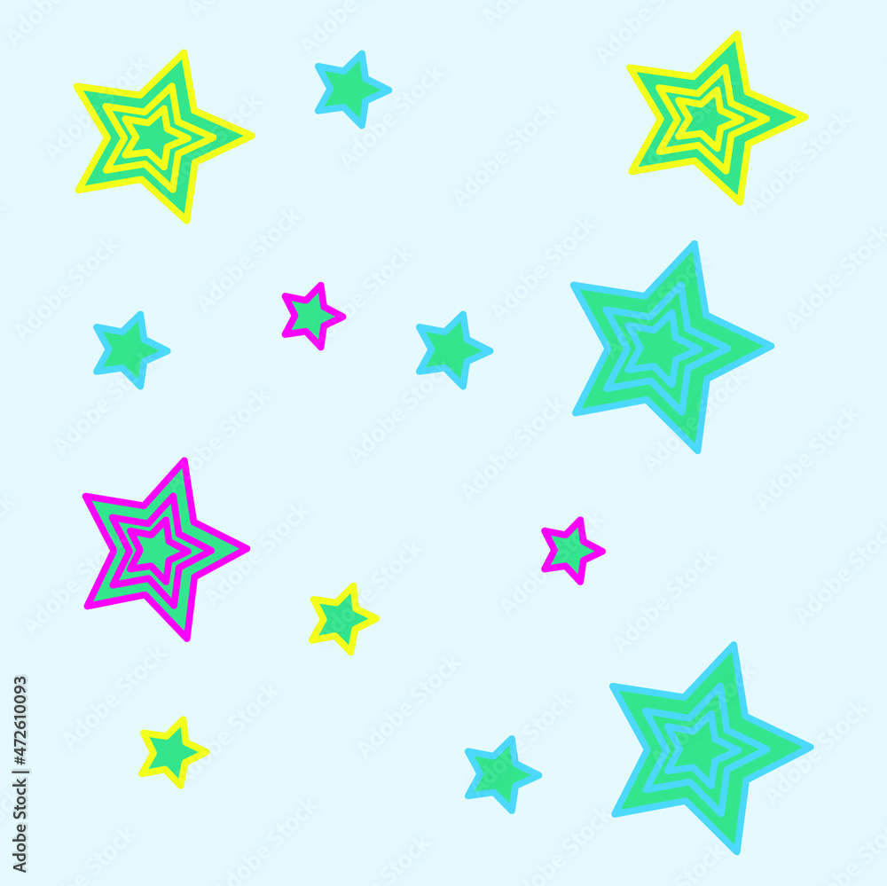 Obraz premium beautiful festive banner with multicolored stars on a delicate blue background, template for postcards, walls, covers