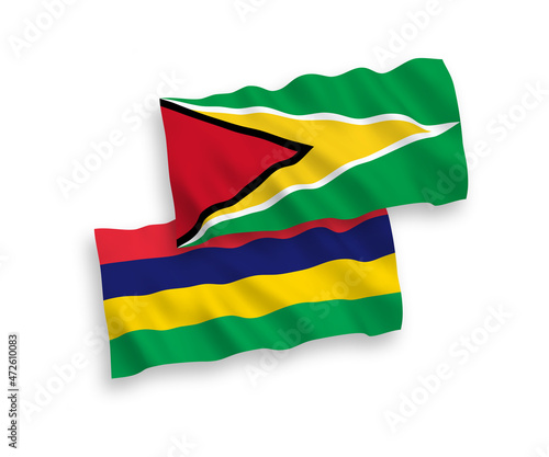 Flags of Co-operative Republic of Guyana and Republic of Mauritius on a white background