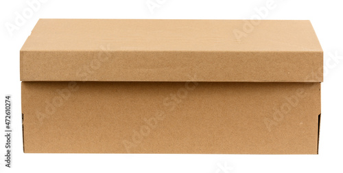 closed brown cardboard box for shoes isolated on white background. Storage box, transportation of goods © nndanko