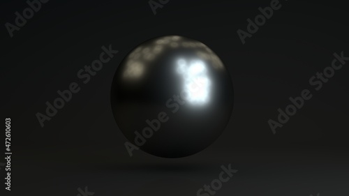 3d rendering of a steel sphere in a dark space. A sphere made of silver with reflections. Abstract composition.