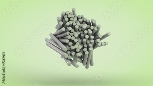 3d rendering of an array of long cylinders  sticks. A cloud of randomly arranged geometric objects. 3d illustration for an abstract background.