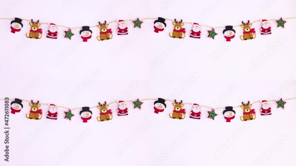 Christmas decorations hanged on rope with blinking lights. Stop motion Christmas decorations hanged on rope with blinking lights. Stop motion