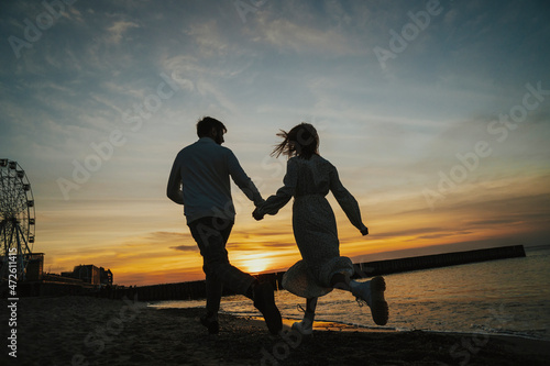 Kaliningrad, Russia. Young couple in love on the seaside