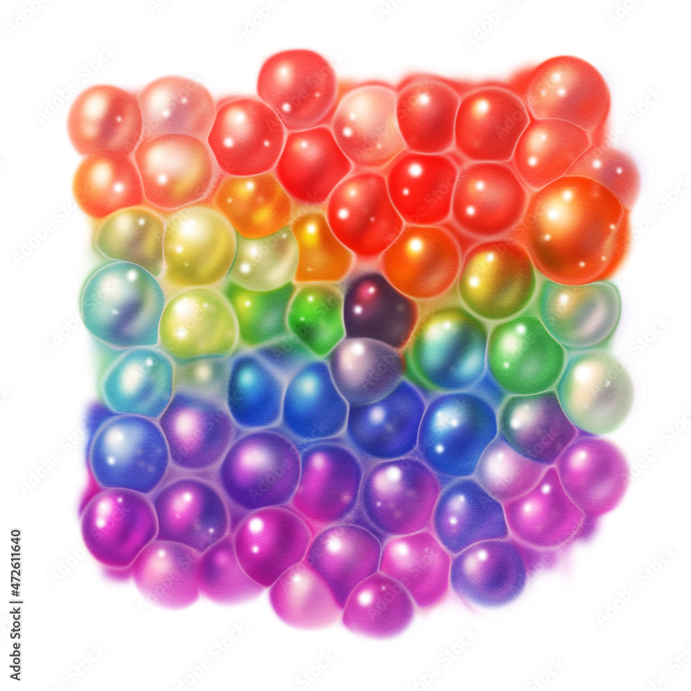Decorative element of iridescent transparent bubbles