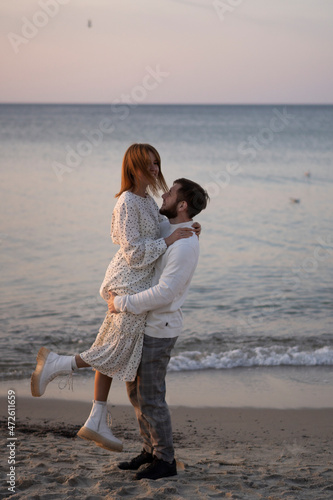 Kaliningrad, Russia. Young couple in love on the seaside