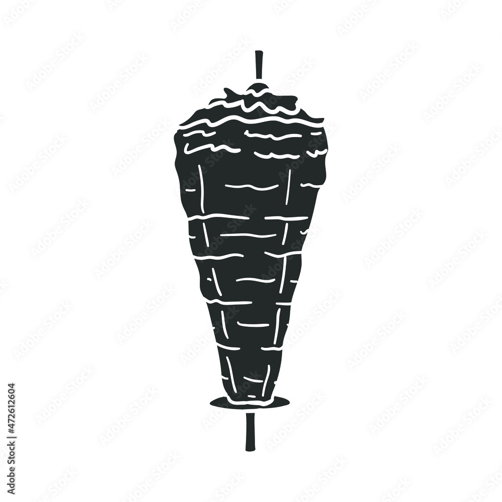 Kebab Icon Silhouette Illustration. Turkey Gyro Food Vector Graphic Pictogram Symbol Clip Art. Doodle Sketch Black Sign. Kebab Icon Silhouette Illustration. Turkey Gyro Food Vector Graphic Pictogram Symbol Clip Art. Doodle Sketch Black Sign.