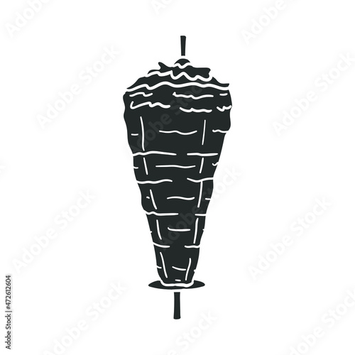 Kebab Icon Silhouette Illustration. Turkey Gyro Food Vector Graphic Pictogram Symbol Clip Art. Doodle Sketch Black Sign.